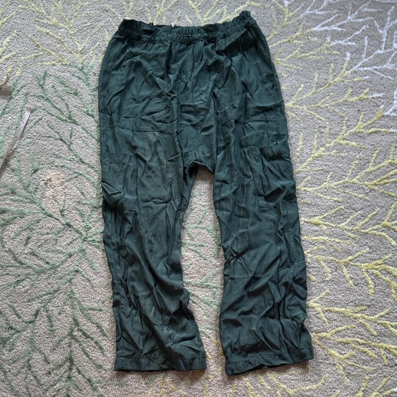 NSF paper bag elastic waist silky loose fit cargo pants with pocket large